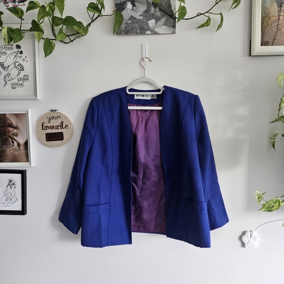 Witchery Jackets & Blazers - Vintage White Stag 100% Virgin Wool Blue Blazer With Union Tag